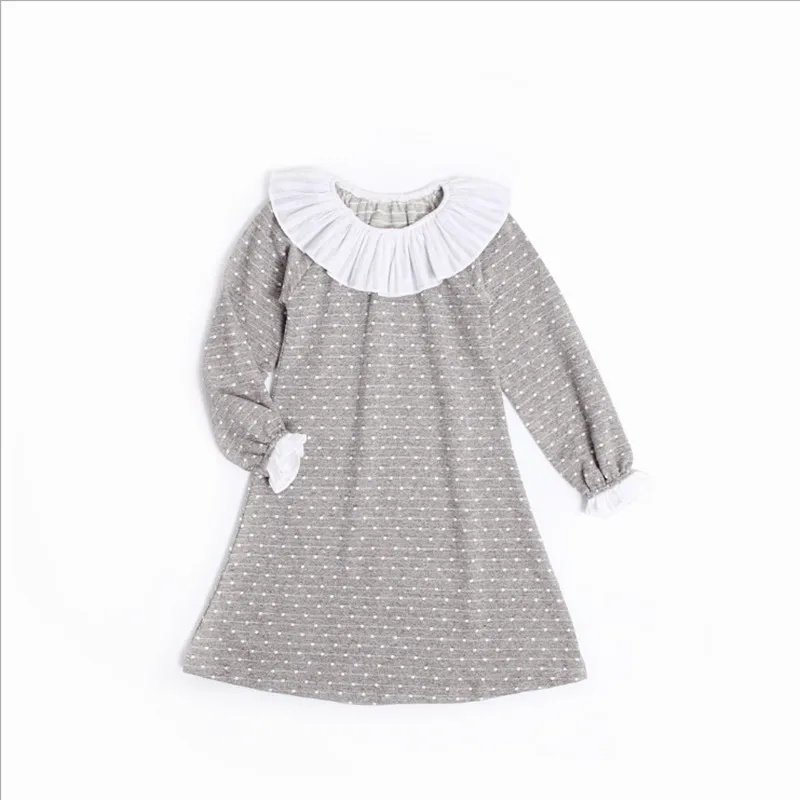 2017 children's clothing autumn and winter new girls casual dress dots haircut lotus leaf puff sleeves princess | Детская одежда и