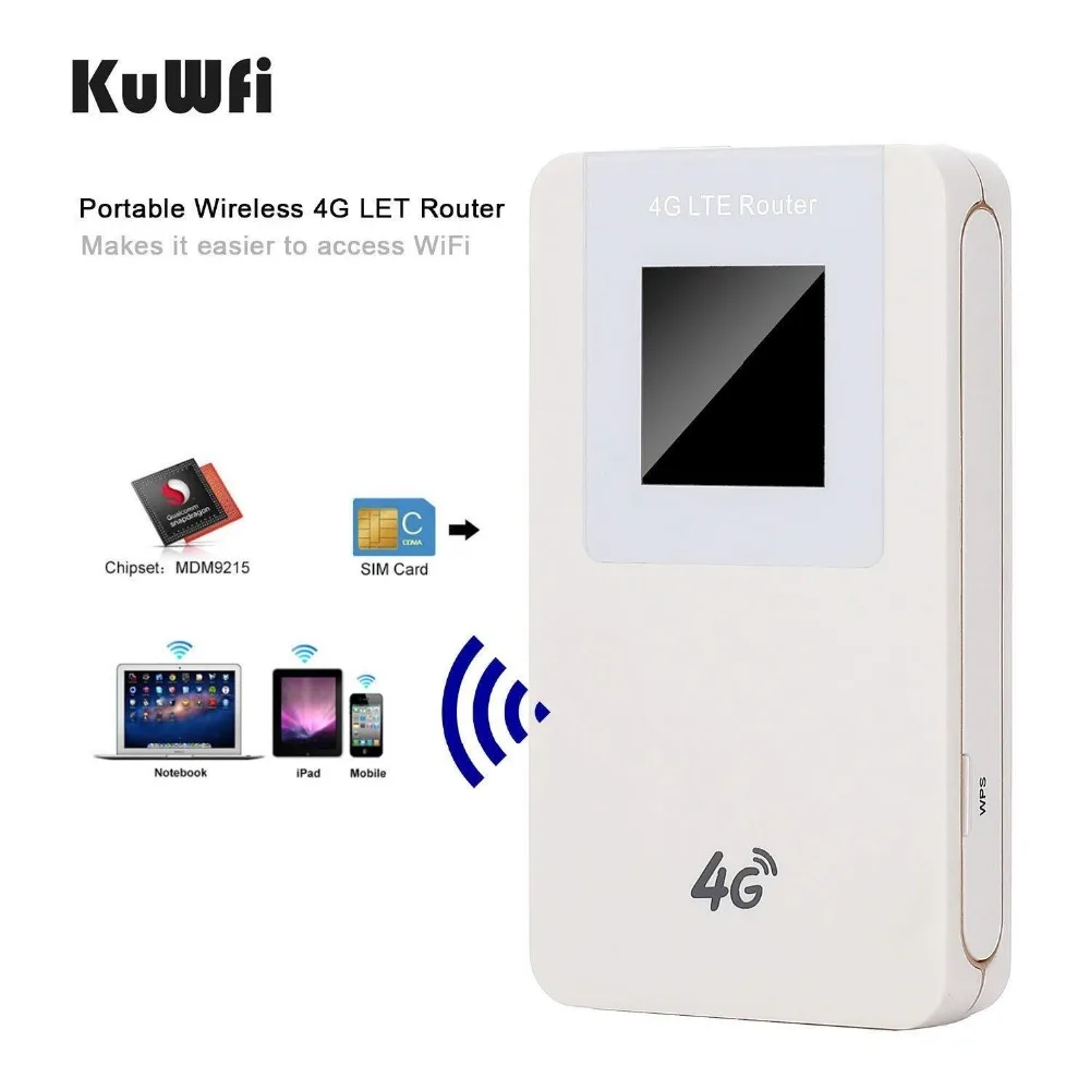 KuWfi разблокированный 4G беспроводной lte роутер MiFi 4600 мАч банк питания wifi