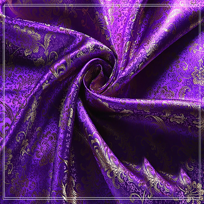 High quality brocade jacquard polyester purple background golden Phoenix Tail fabric for patchwork tissue women dress by 100x90
