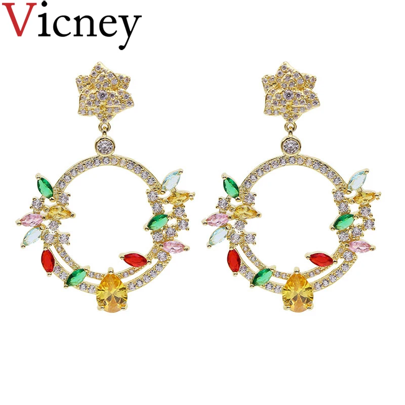 Vicney 2019 новые весенние элегантные красочные циркониевые серьги ААА цветок