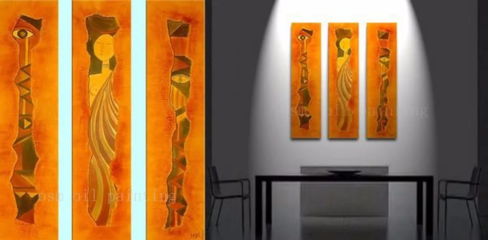 Home Wall Art Decor African Abstract 3 Panels Oil Painting on Canvas 100% Handmade Calligraphy Hang Acrylic Picture Indian Style | Дом и сад