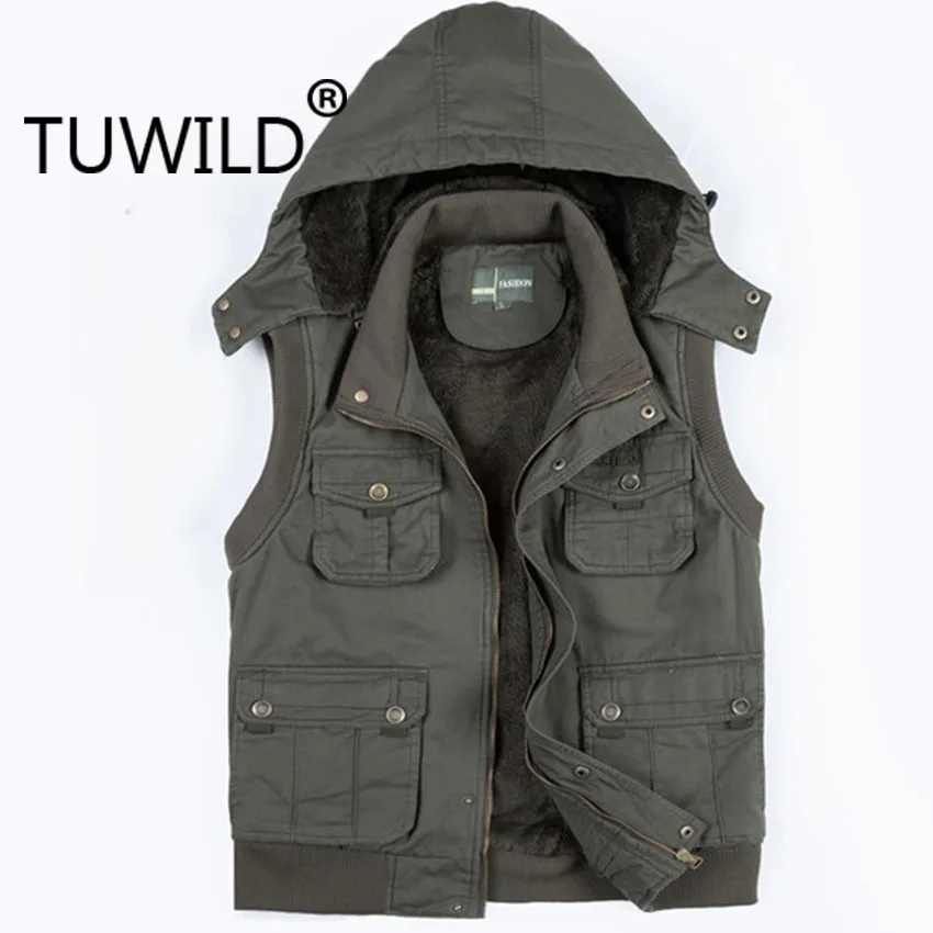 Жилет Мужской Хлопковый со съемным капюшоном и множеством карманов куртка в