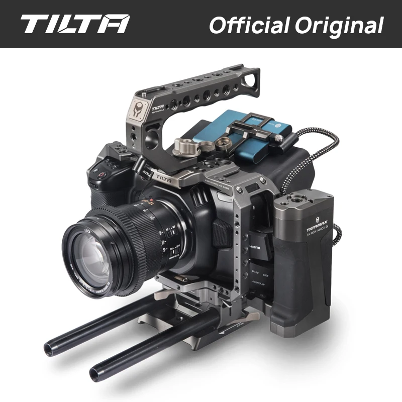 Tilta BMPCC 4K 6K клетка TA-T01-A-G Полная Клетка SSD диск держатель Верхняя ручка деревянная боковая ручка для BlackMagic Pocket BMPCC 4K камера