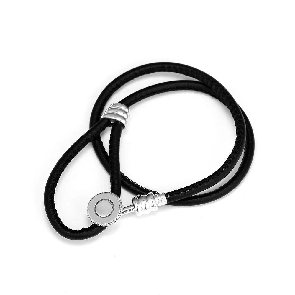 

100% Authentic 925 Sterling Silver Jewelry Black Bracelets with Clear CZ Free Shipping