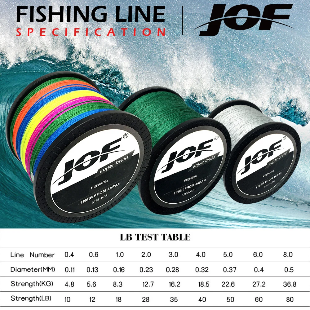 

JOF 300M 500M 1000M PE Braided Wire Multifilament Fishing Line 4 Strands Fishing Tackle