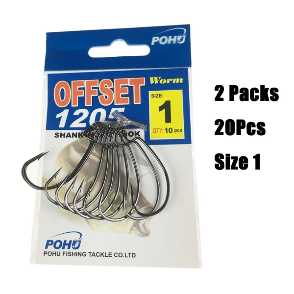 20Pcs Size 1 2 сумки(20 шт.) POHU#1#2#3#4#5 2/0 1/0 3/0 офсетные черви рыболовные крючки Dropshot Wacky Rig широкий зазор крюк снасти для ловли окуня - Цвет: 20Pcs Size 1