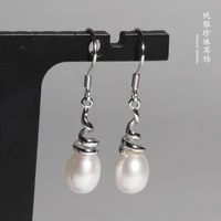 100s925 pure silver freshwater pearls earrings personality spiral water droplets tremella nail a undertakes