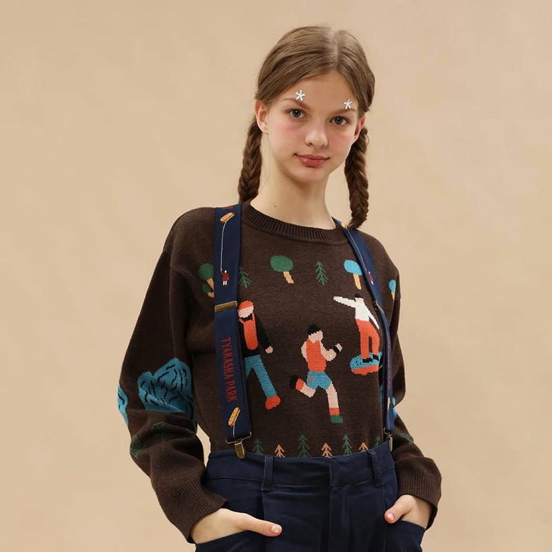 Новинка жаккардовый женский свитер с озорным дизайном круглым вырезом пуловеры