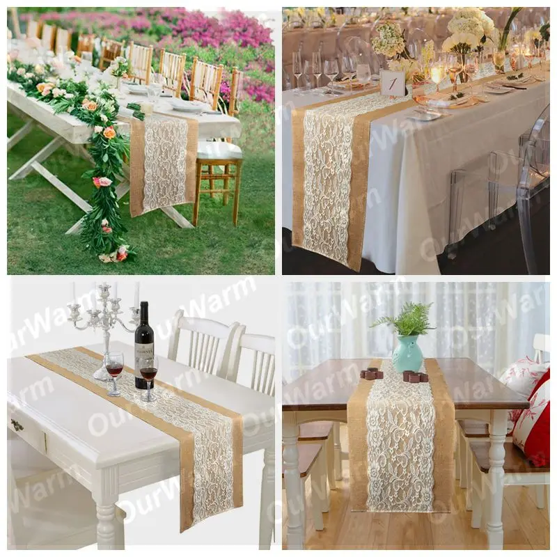 

OurWarm Rustic Jute Table Runner Burlap Table Cloth Cover Garland Party Favors Boho Wedding Table Decoration