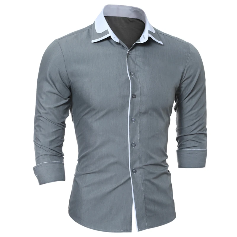 Brand 2018 Fashion Male Shirt Long-Sleeves Tops Simple Solid Color Generous Mens Dress Shirts Slim Men 3XL | Мужская одежда