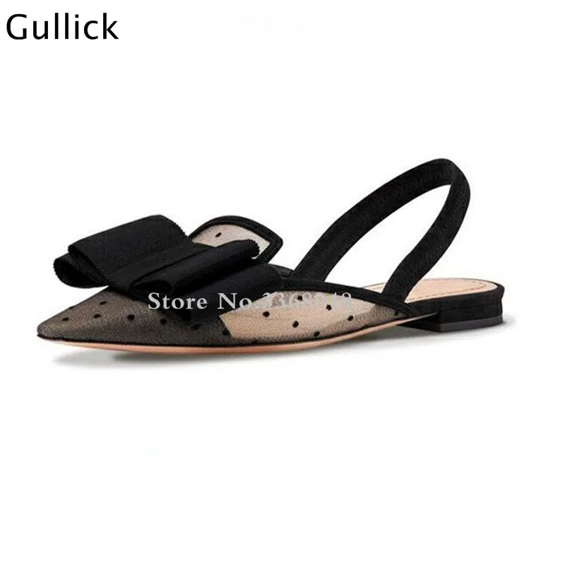 

Breathable Dot Studded Big Butterfly-knot Decor Black Woman Sandals Flat With Consice Woman Well Matched Flats Factory Price