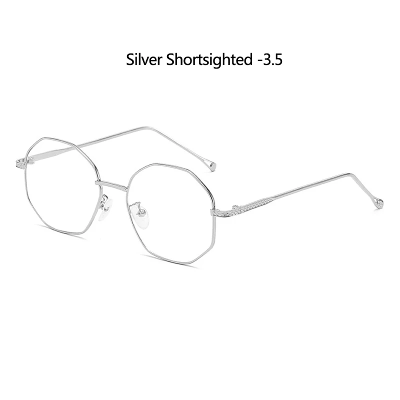 silver myopia 3.5 Zilead, полигональные металлические очки для близорукости, женские и мужские, прозрачные близорукие очки, близорукие очки с-0.5to-4,0 - Цвет оправы: silver myopia 3.5