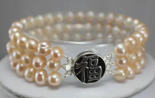 Горячее надувательство бесплатная доставка ~ 3 строки белый/розовый жемчуг