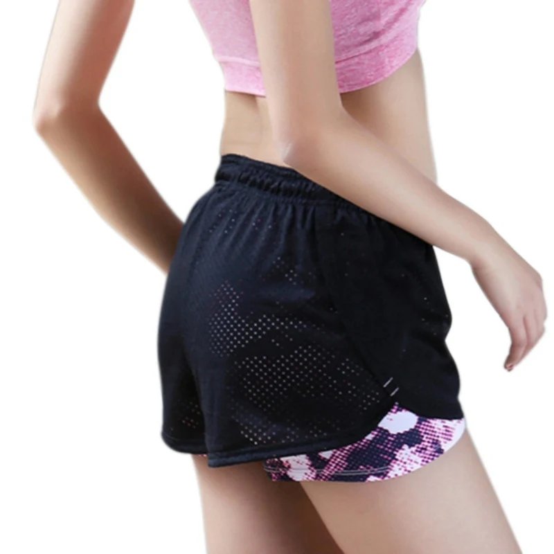 2 в 1 короткие штаны для фитнеса женские летние шорты йоги сетчатые Дышащие
