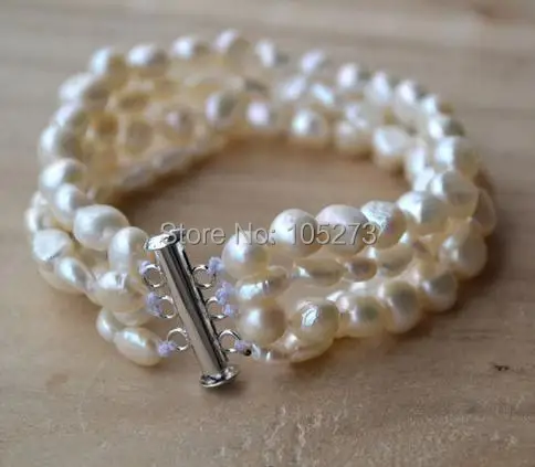 

New Arriver Pearl Bracelet 6-8MM 4 Rows White Color Genuine Freshwater Pearl Bracelet Wedding Bridesmaids Jewelry Free Shipping