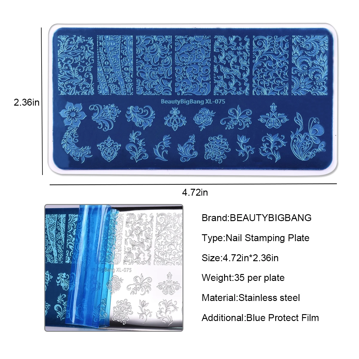 

Beautybigbang Stamping Plate Printing Flower Grass Feather Image Nail Stamping Plates For Nail Art Polish Stamp Template XL-075