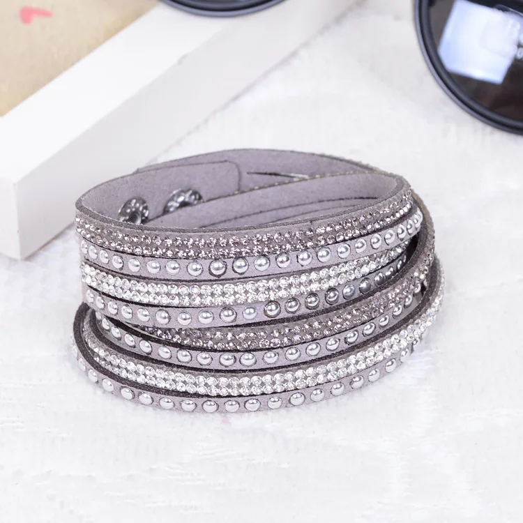 New Punk Style Crystal Bead Braided Bracelet Multi Layers Leather Wrap For Women Cuff Wristband Pulseiras Femininas | Украшения и
