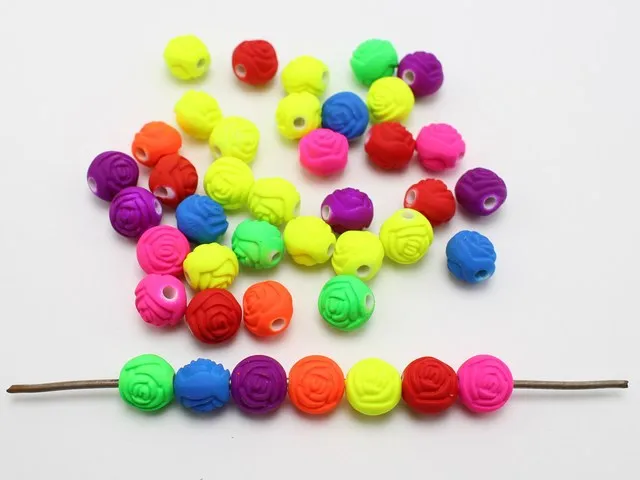 100 смешанных флуоресцентных неоновых бусин акриловые бутон розы 10 мм Резиновый