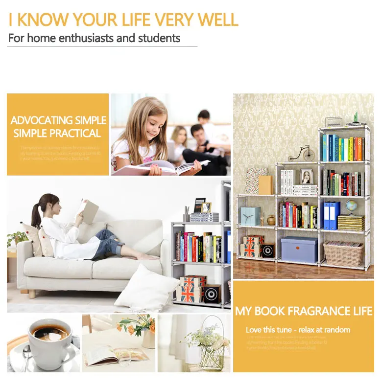Multi-layer Simple Bookshelf Non-woven fabric organizer storage cabinet Assembly wall shelf bookcase home living room Furniture