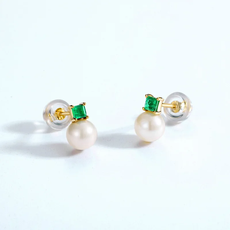 JXXGS 14K золотые серьги пресноводные жемчужные квадратные зеленые циркониевые