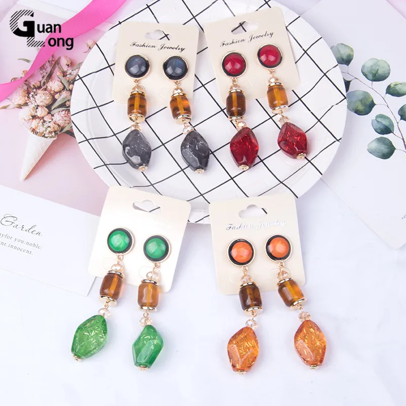 GuanLong Long Acrylic Designer Dangling Earrings Fashion Jewelry for Women Sparkling Big Geometric Statement Drop Earring Brinco | Украшения