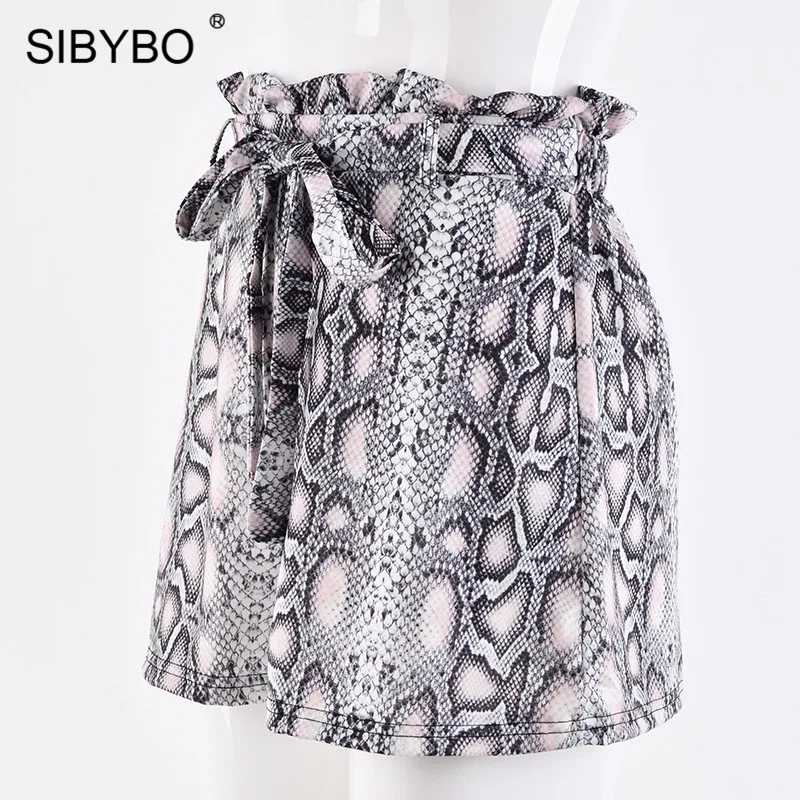 Женские широкие шорты со змеиным принтом Sibybo, повседневные короткие шорты с завышенной талией с поясом на лето