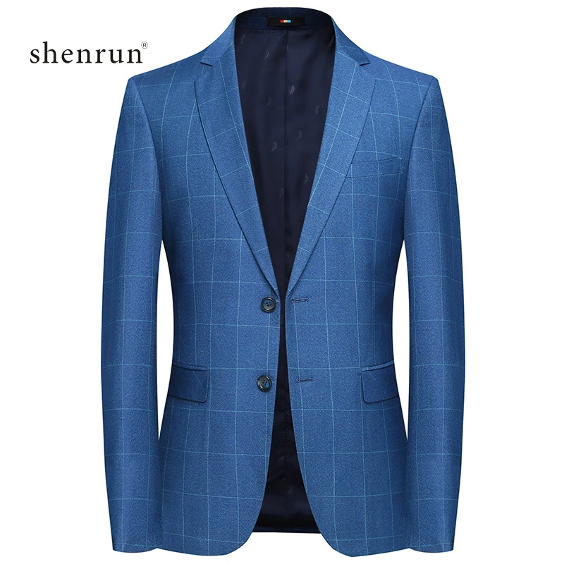 blue SHENRUN Весна высококачественный умный модный клетчатый синий повседневный костюм пиджак для мужчин, мужской блейзер Hombre повседневная куртка плюс-размер M-4XL - Цвет: blue