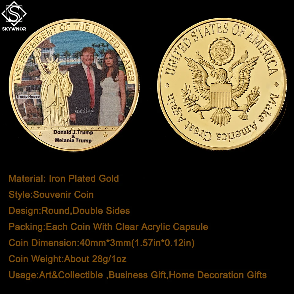США президент Дональд Трамп и первая леди Позолоченные знаменитости сувенирные