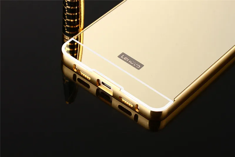 For Lenovo P2 Case 5.5 inch Luxury Aluminum Frame Gold Mirror Phone Case For Lenovo Vibe P2 P 2 P2C72 Phone Cover Coque capa