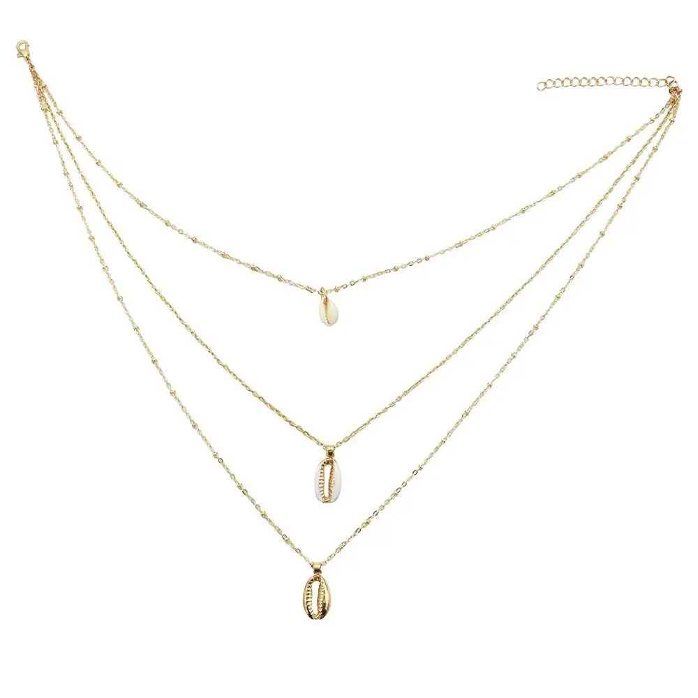

1pcs Fashion Multilayer Gold Color Chain Natural Sea Shell Pendant Metal Statement Necklace For Women Party Jewelry Accessories