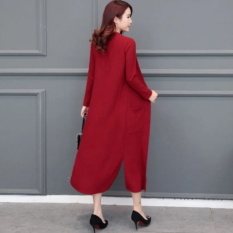 Spring Autumn Female Cardigan 2019 New Korean Version Long Sleeve Sweater Women Over The knee Shawl Red Wine Feminine Coat SS50 |