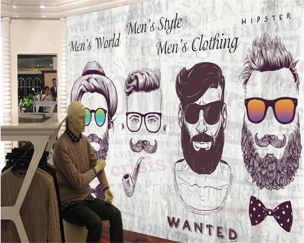 beibehang 2018 New High Quality Vintage Wallpaper Trendy Bearded Background Wall Front Personality papel de parede 3d wallpaper |