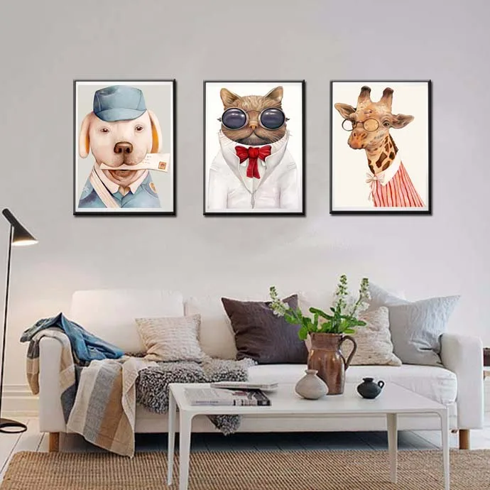 Скандинавские Мультяшные Животные Олень собака кошка минималистичный