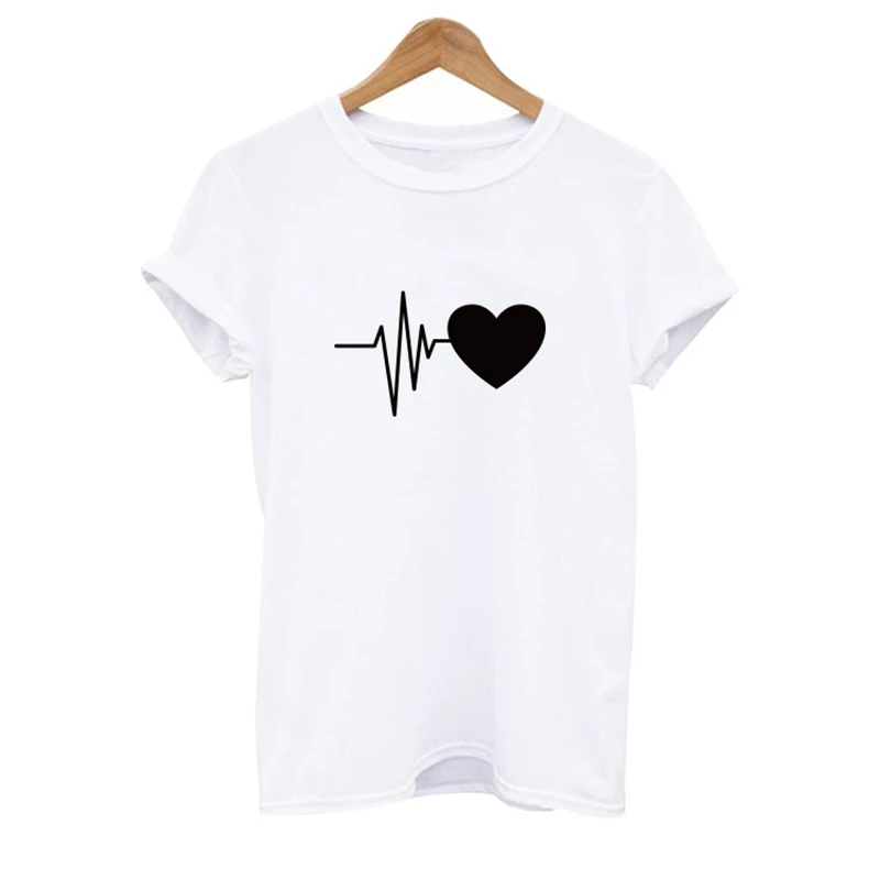 Женские футболки с круглым вырезом и принтом сердцебиения топы короткими