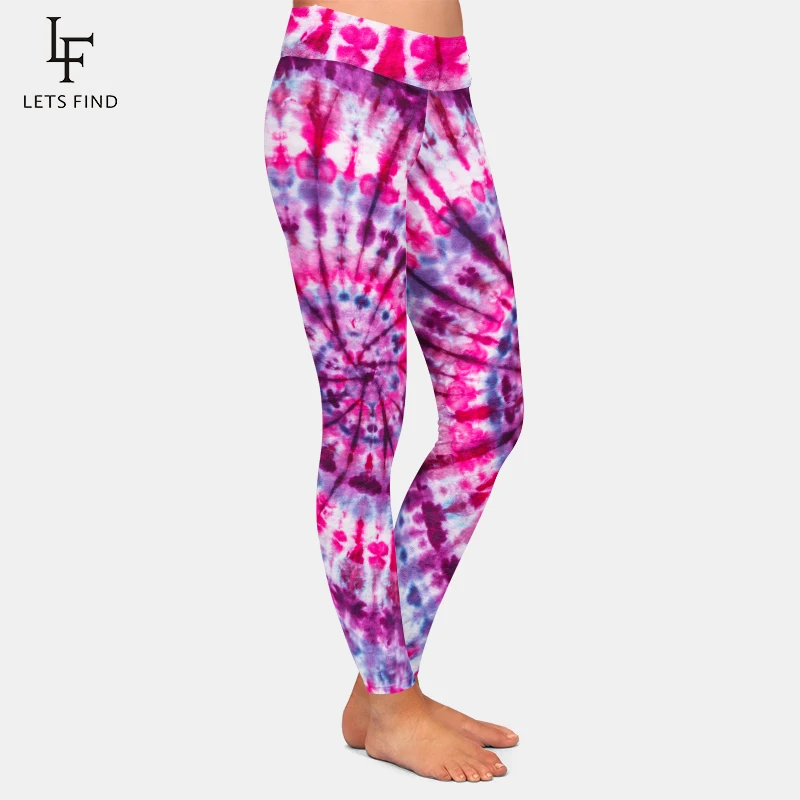 LETSFIND брендовые новые женские леггинсы с принтом Tie-dye Высокая талия эластичный молочный шелк с принтом по щиколотку повседневные Леггинсы размера плюс