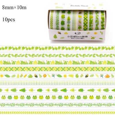 Grass Green 10 шт./кор. Красивая цветочно-фруктовым рисунком, васи лента для художественного оформления ногтей, ручная работа Скрапбукинг изоляционная лента клейкая лента Этикетка Стикеры канцелярских принадлежностей - Цвет: Grass Green