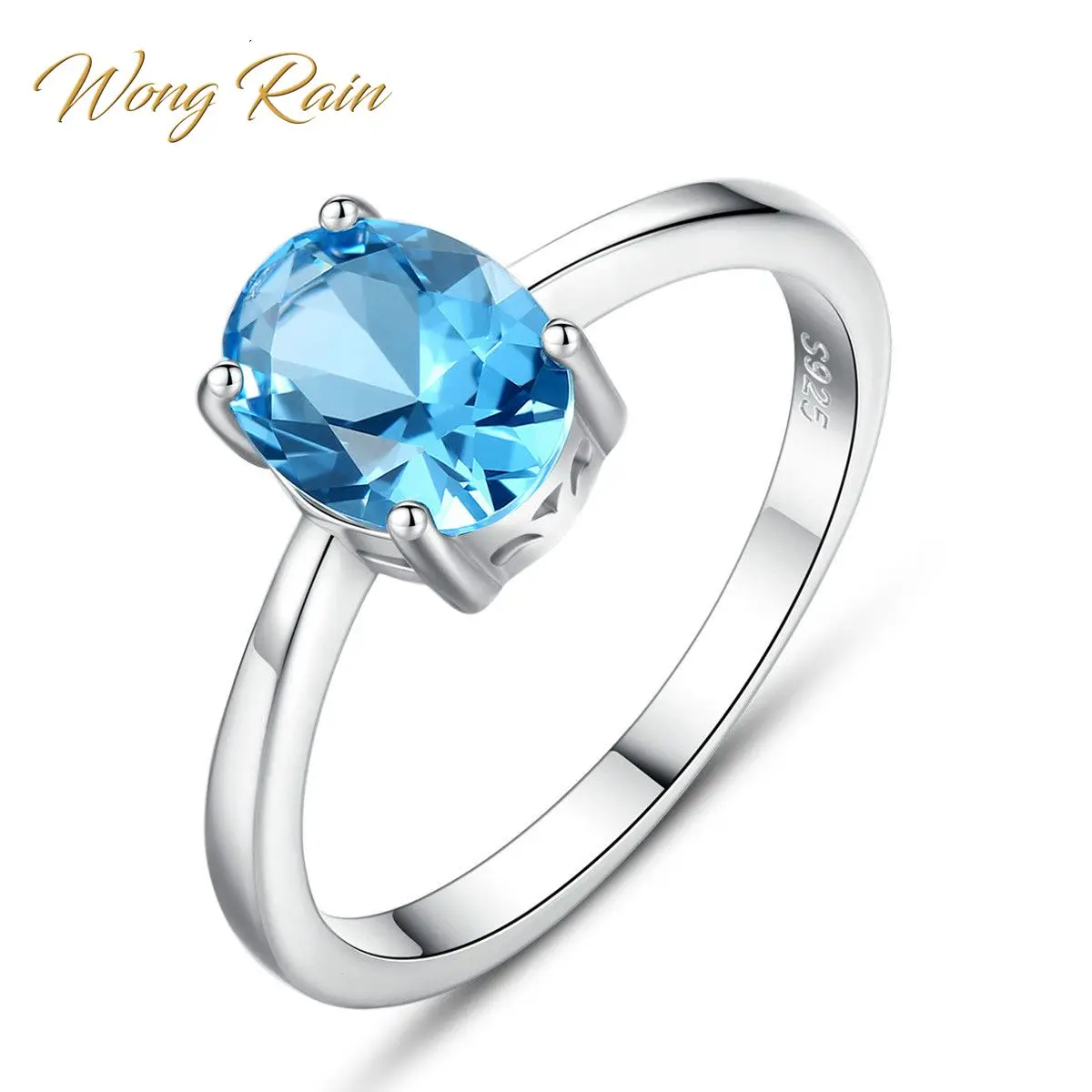 Wong Rain Classic Серебро 925 пробы Натуральный аквамарин полудрагоценный камень Свадебная помолвка белое золото кольцо ювелирных изделий