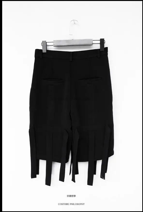 27-46 New Plus Size Clothing 2018 Summer Black Casual Shorts Men Loose Ribbon Knee Length Cool Tide Stage Singer Costumes | Мужская