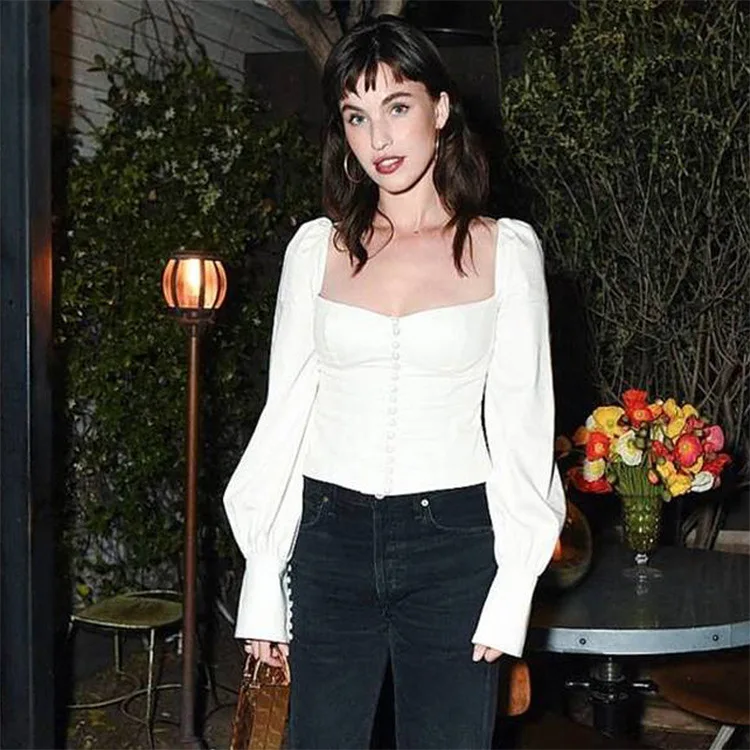 2018 летняя винтажная Женская белая блузка облегающая женская с длинным рукавом| |