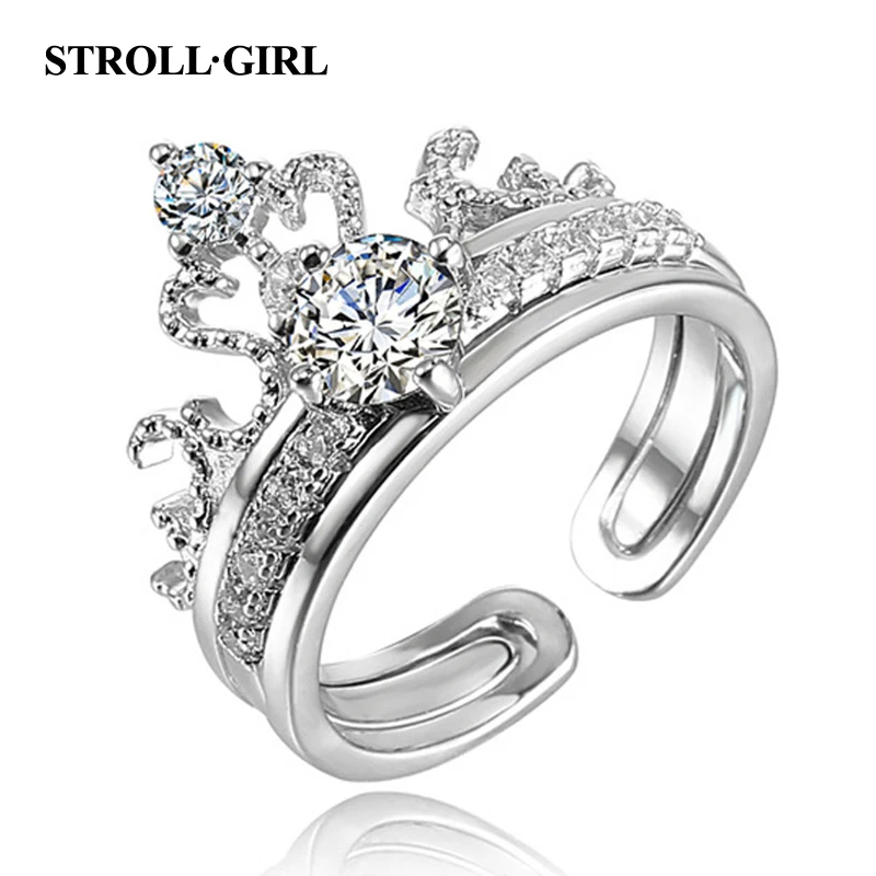 Strollgirl, Новое поступление, 925 пробы, серебряное кольцо с короной, ослепительное, AAA, циркон, свадебные кольца для женщин, обручальное, хорошее ювелирное изделие, подарок - Цвет основного камня: StrollGirlJZ0008