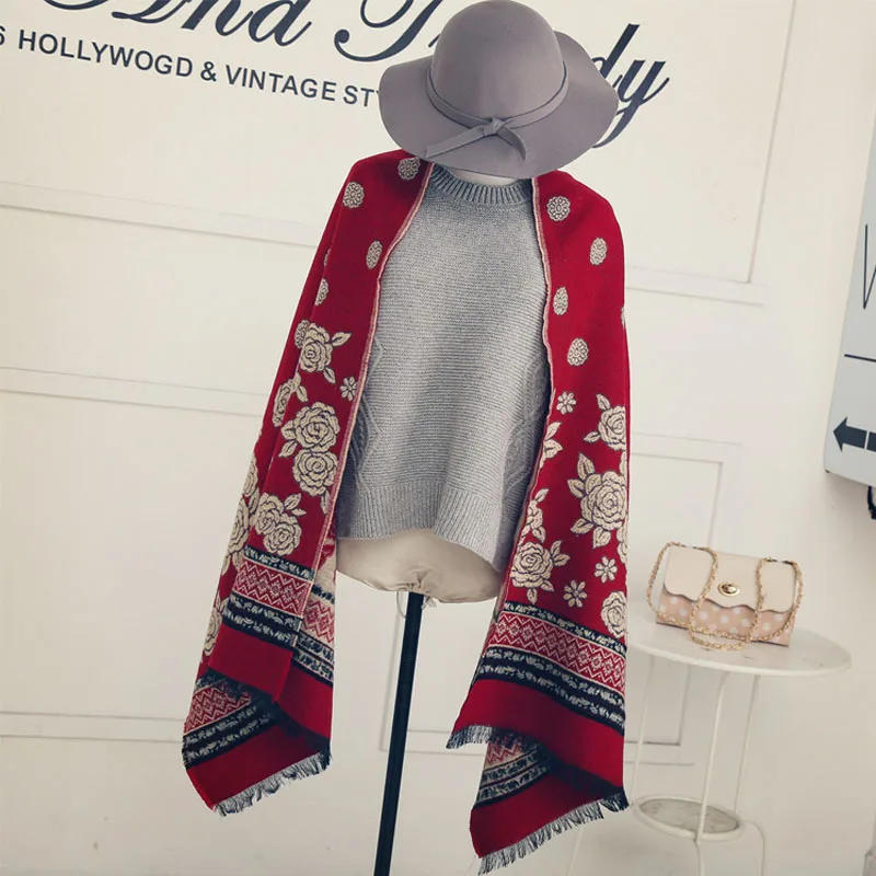 Hot Sales 2016 Fashion Little Florals Women Scarf Long Warm Wool Elegant Wraps Patchwork Tassel Female Shawls Pashmina | Аксессуары для