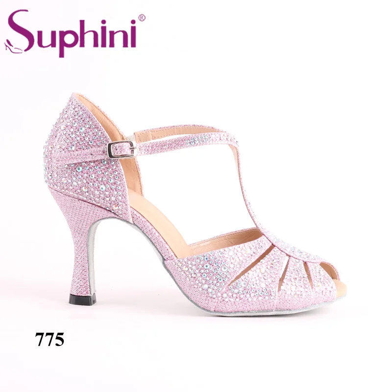 Purple 8cm heel Зеленые блестящие туфли для латинских танцев; Женская Профессиональная обувь для сальсы, бальных танцев; высота каблука 8 см; - Цвет: Purple 8cm heel