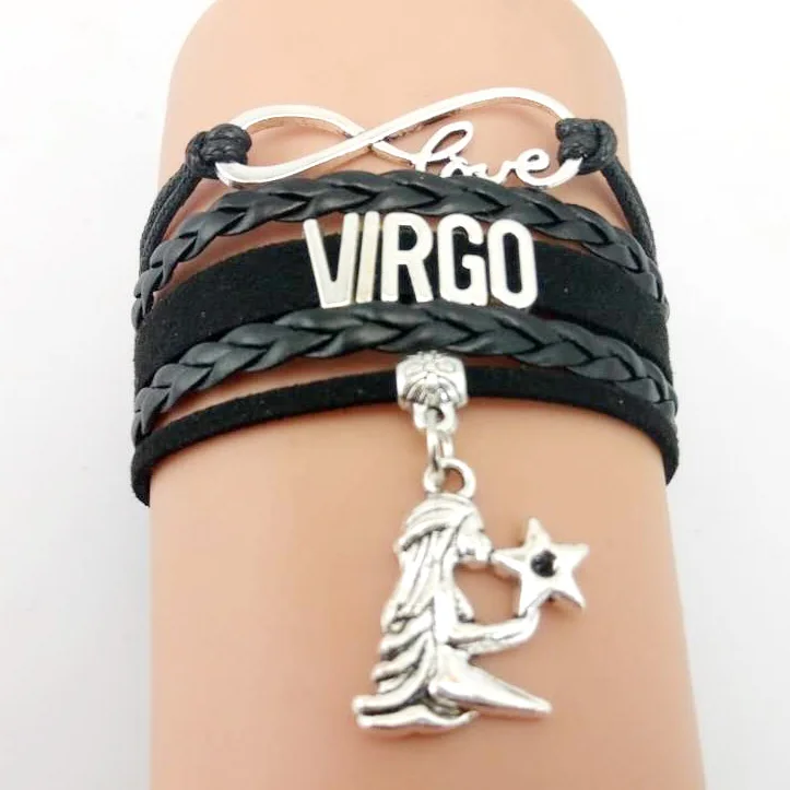 12 Zodiac Signs Bracelet Womens Bracelets Beads Handmade Charm Leather Bracelet Punk Rock Men Jewelry