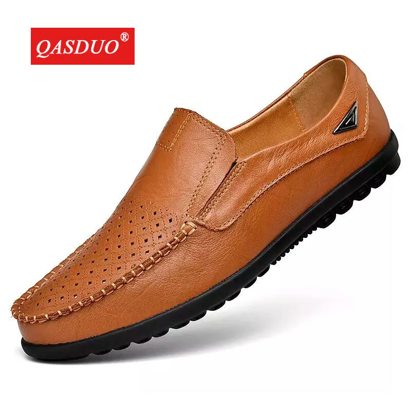 Men's Loafers Leather Moccasins Breathable Summer hot sale 2019 handmade dress shoes Slip on flats comfortable drive | Обувь