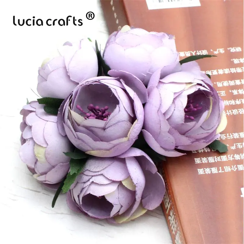 Lucia crafts 6 шт./лот, диаметр 45 мм, Шелковый Искусственный букет цветов, мини-цветы для украшения свадебной вечеринки A0105 - Цвет: C4 purple