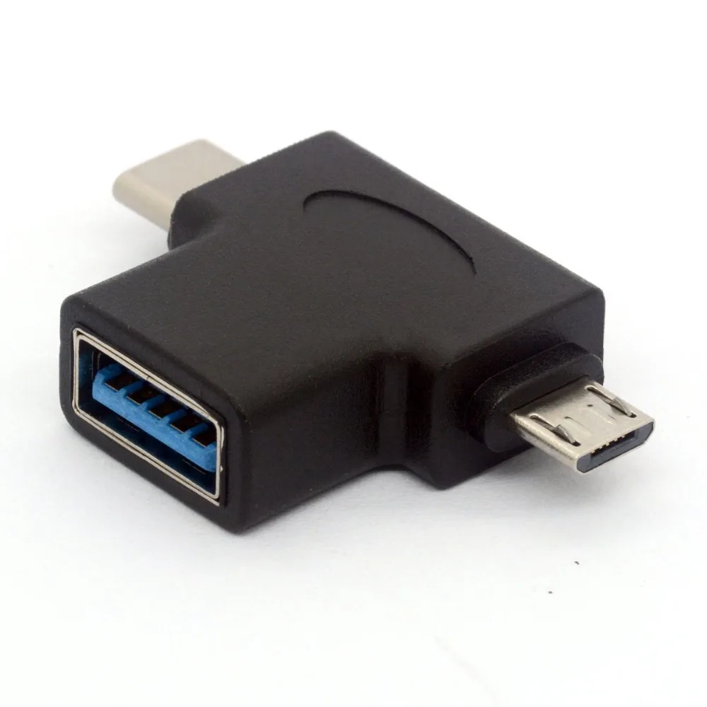 

USB 3.0 Female to Micro USB 5 Pin Male and Type C (USB C) Male Adapter Connector 2 in 1 USB T Shape OTG Converter