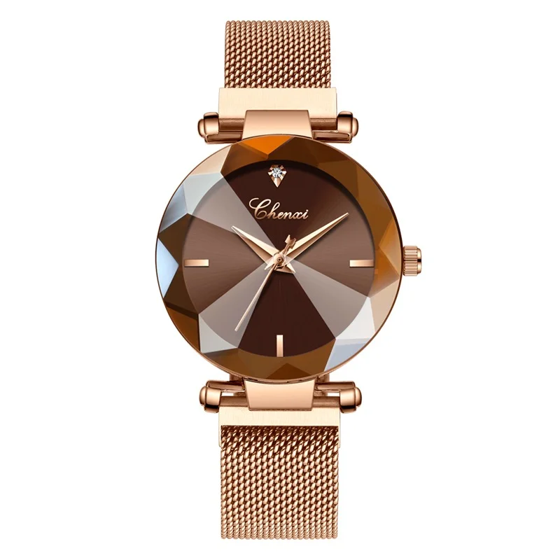 Brown Dial CHENXI Модные 4 цвета огранка камня геометрические Кристаллы Роскошные женские кварцевые часы Женское платье часы женские часы zegarek damski - Цвет: Brown Dial