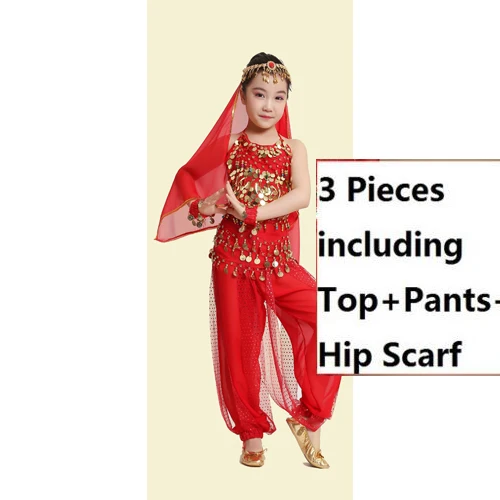 Red 3 pieces Детский набор костюма для танца живота Дети танец живота девушки Болливуд индийские костюмы для выступлений - Цвет: Red 3 pieces