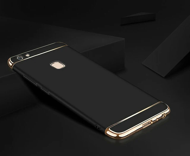 3 в 1 задняя крышка для Vivo v7 V 7 plus полная защита чехол для телефона для BBK Vivo V7+ Y75 Y79 позолоченный жесткий чехол - Цвет: Черный