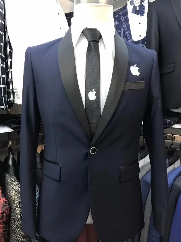 Новинка, мужские костюмы, костюм apple для свадьбы, смокинг, жених, шафера, Лучший человек, комплект, певец, сценическое платье с брюками, пиджак, 2P - Цвет: Тёмно-синий